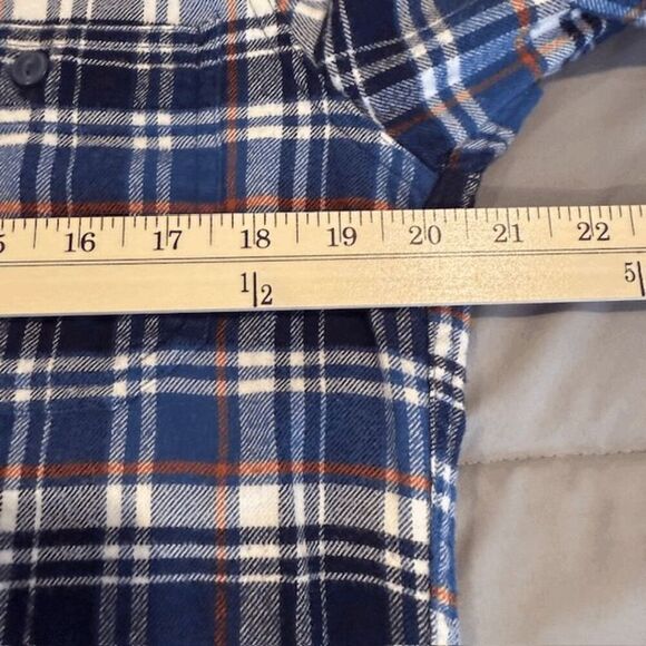 J. Crew Men's Flannel Shirt Blue White Orange Plaid Soft Size Medium - Picture 8 of 11
